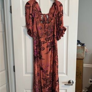 Anthropologie Floral Maxi Dress with Puff Sleeves
